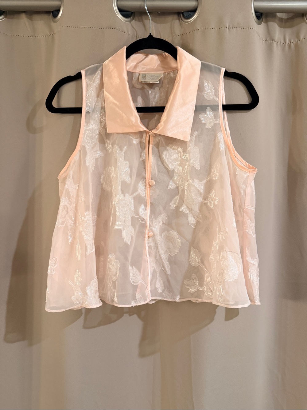 California Dynasty Delicate Sheer Floral Button-Front Top